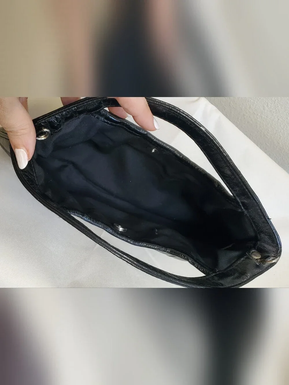 Black Pleated Faux Leather Handbag